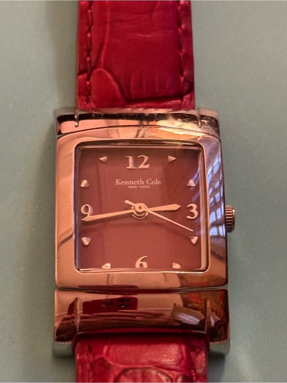 Kenneth Cole Red Leather Rectangular Watch - Picture 2 of 3